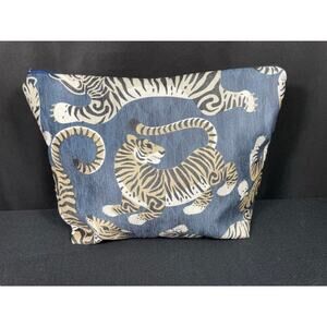Handmade One of a Kind Bag Tigers on Blue & Blue Tiger Print, Travel, Case Pouch